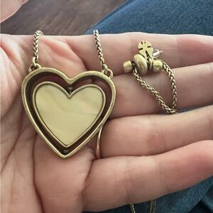 Lucky Brand Reversible Heart Necklace | Gold Tone | Mother of Pearl